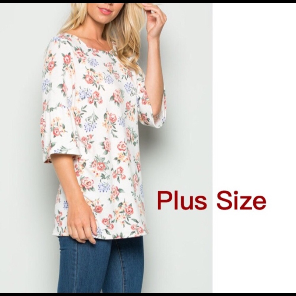 NWT Cream Floral Bell Sleeve Tunic Top - Picture 7 of 8